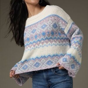 Sincerely Jules Fair Isle Knit Sweater Cream Blue Lavender Size M NWT